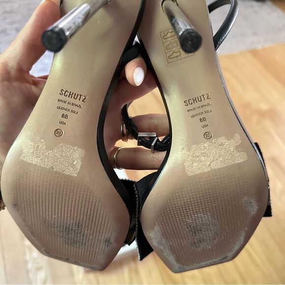 SCHUTZ Mila Square Toe Crystal Bow High Heel Sandals - Picture 7 of 9